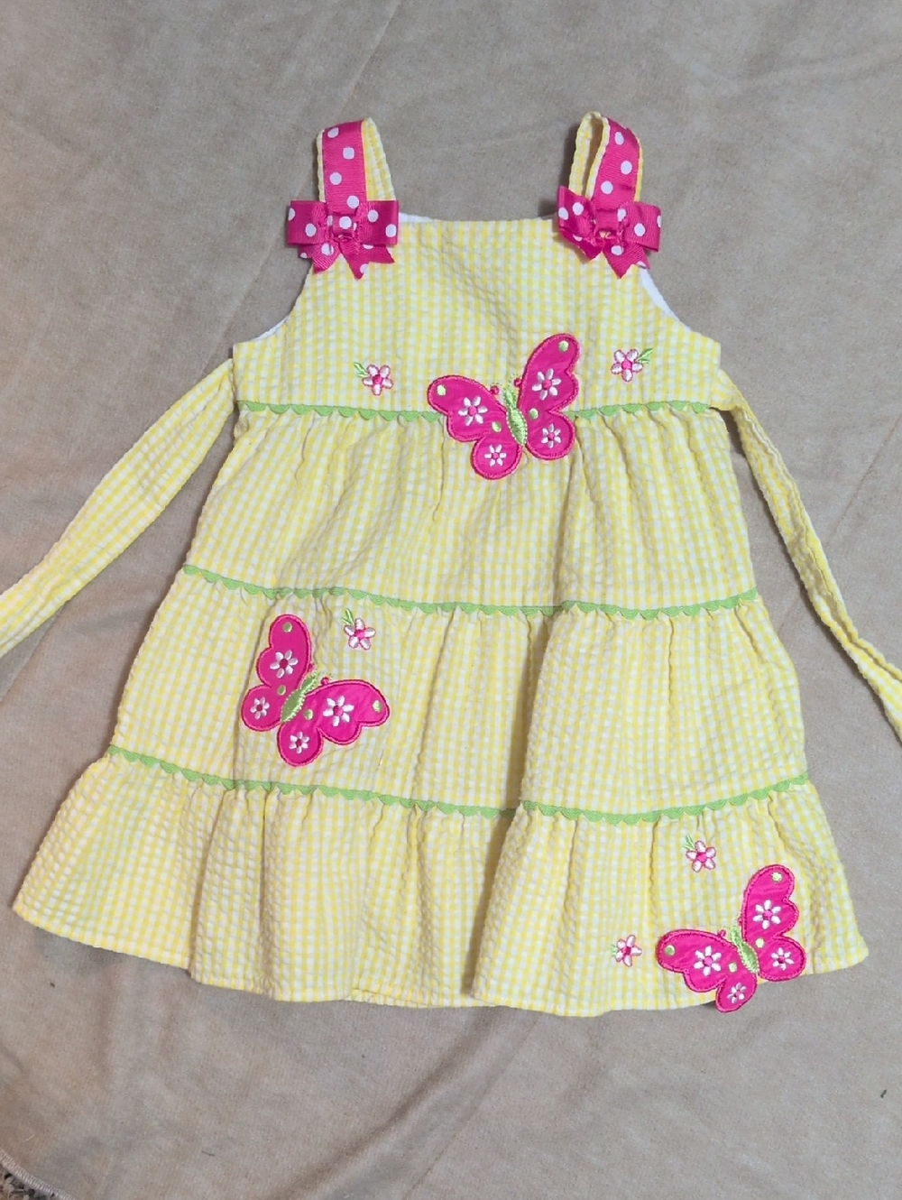 Emily Rose Yellow Gingham Dress with Pink Butterfly Accents